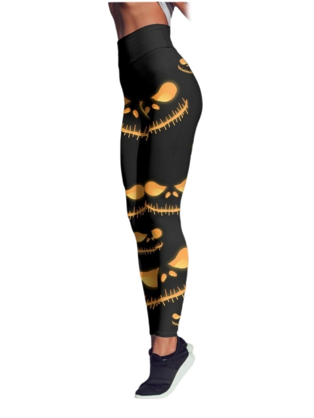 Vastitch Women's Black Halloween Jack-o-lantern Pumpkin Leggings XS